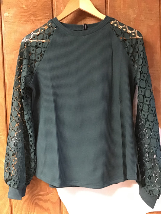 Cinch Women's L/S Knit Lace Sleeves/Forest CTK7493003 Shirt Cinch