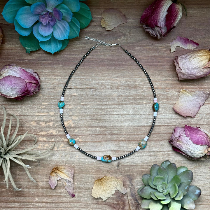 15” Pink Conch & Turquoise Necklace – Sterling Silver Necklaces Shopify Collective The Bijoux FAB Jewelry The Bijoux FAB Jewelry