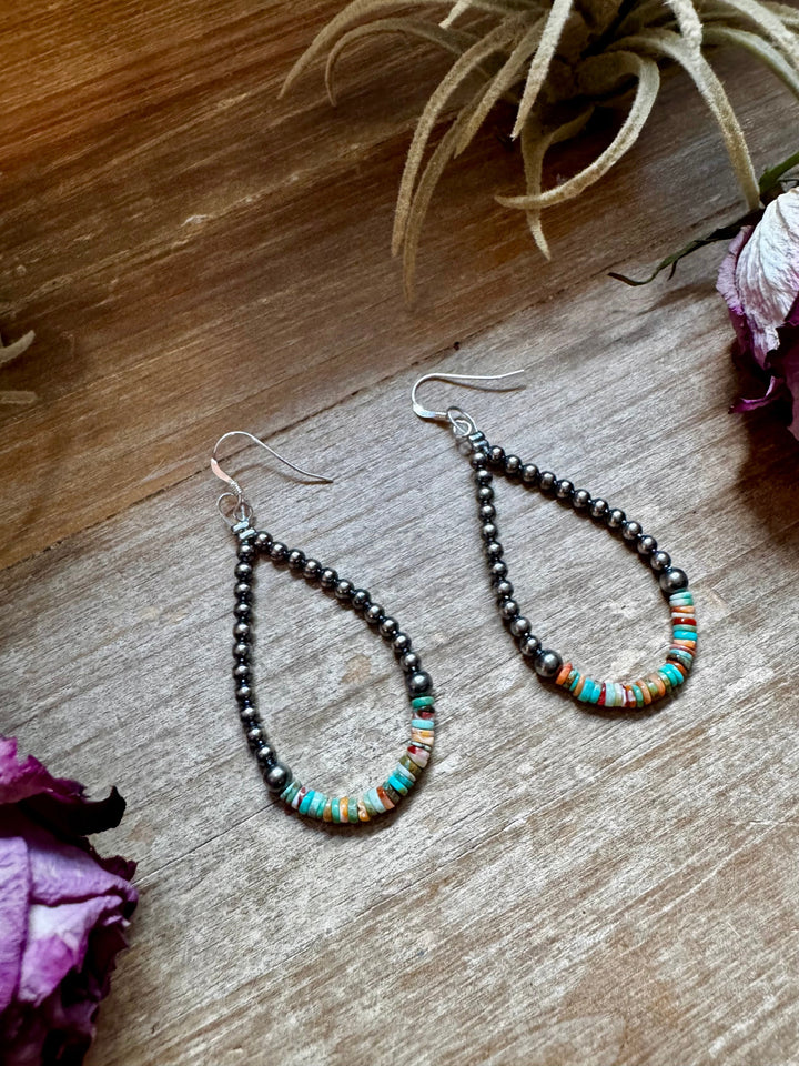 Green & Orange Heishi Earrings – Sterling Silver Pearls Earrings Shopify Collective The Bijoux FAB Jewelry The Bijoux FAB Jewelry
