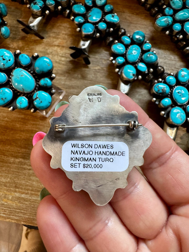 Complete Squash Blossom Set – Kingman Turquoise – Sterling Silver – Navajo Made by Wilson Dawes jewelry set Shopify Collective The Bijoux FAB Jewelry The Bijoux FAB Jewelry