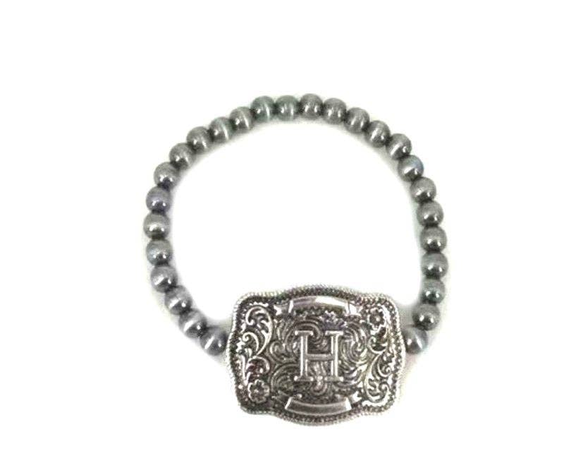 Western Buckle Initial Stretch Bracelet H Snowing West