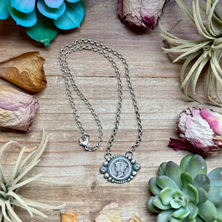 93 - Sterling Silver Mercury Dime Fixed Chain Necklace by Jason Ogg Necklaces Shopify Collective The Bijoux FAB Jewelry The Bijoux FAB Jewelry