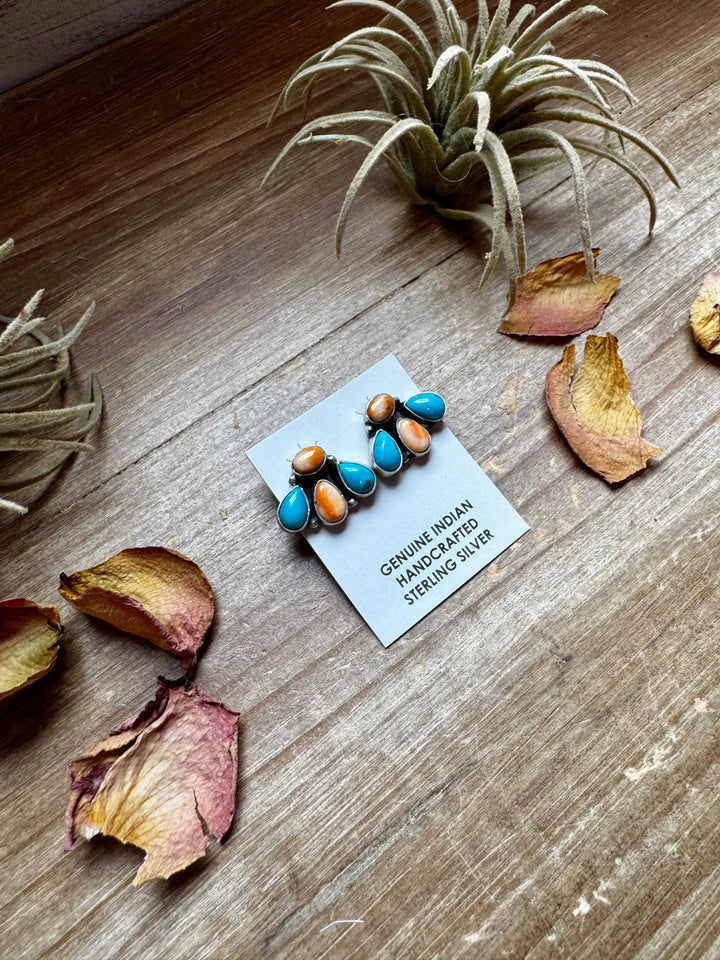 Stud Earrings – Orange Spiny & Turquoise (Stamped Marcella James) Earrings Shopify Collective The Bijoux FAB Jewelry The Bijoux FAB Jewelry