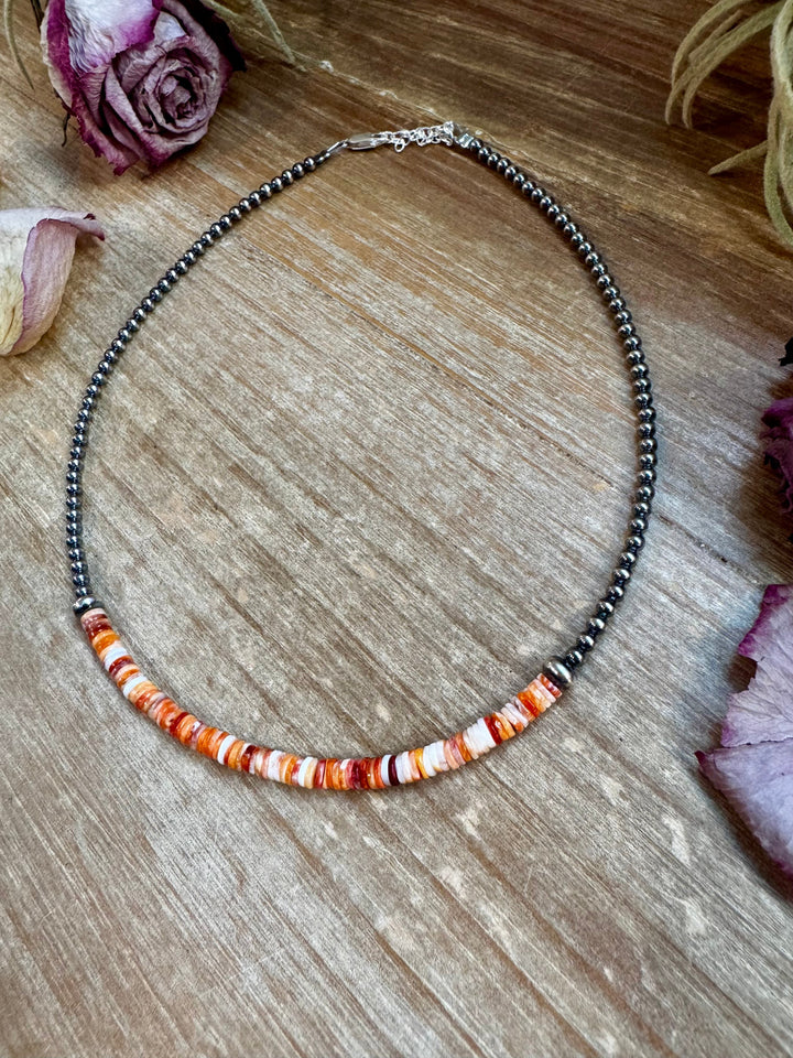 Spiny Oyster Heishi & Sterling Silver Pearl Choker Necklaces Shopify Collective The Bijoux FAB Jewelry The Bijoux FAB Jewelry