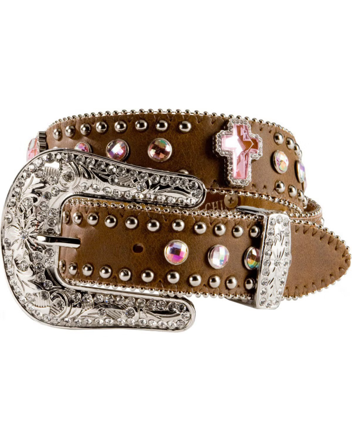 Nocona Girls' Rhinestone Studded Cross Leather Belt N4425644 Belt M & F