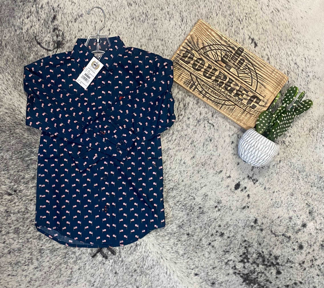 Cinch Toddler Long Sleeve Shirt Navy with Small Flags Shirts & Tops Cinch