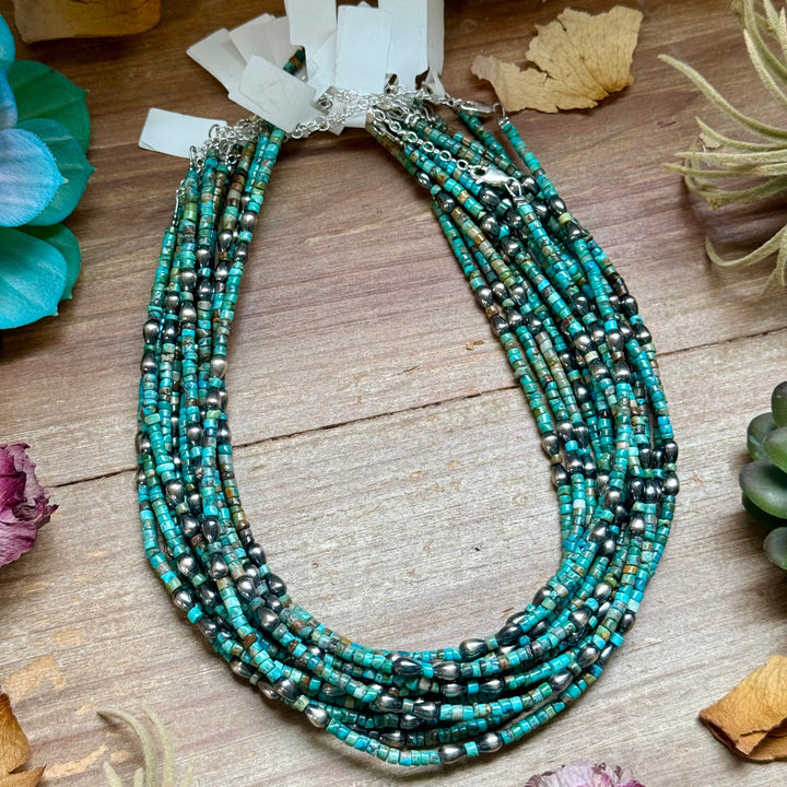Turquoise Heishi Necklace with Pear Shape Pendant – 14” Necklaces Shopify Collective The Bijoux FAB Jewelry The Bijoux FAB Jewelry