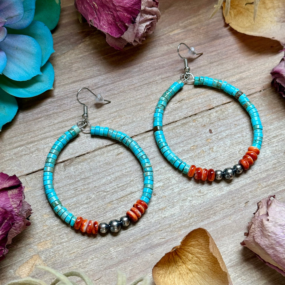 Vibrant Hoops – Turquoise, Spiny Oyster & Sterling Silver Earrings Shopify Collective The Bijoux FAB Jewelry The Bijoux FAB Jewelry