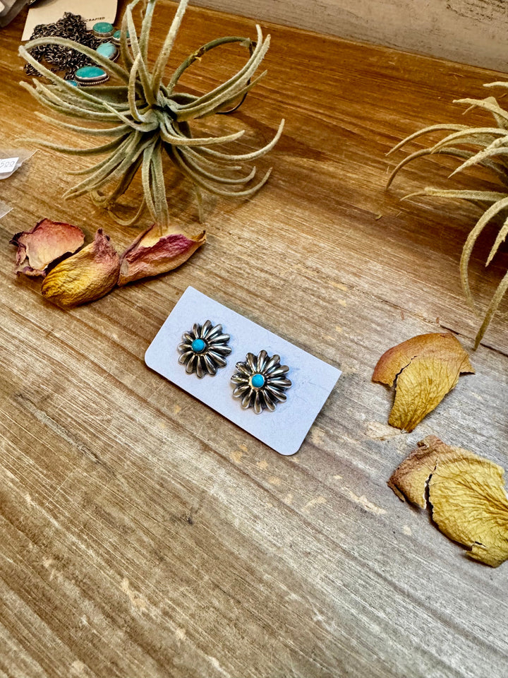 Small Sterling Silver Concho Earrings with Kingman Turquoise – Made in the USA Earrings Shopify Collective The Bijoux FAB Jewelry The Bijoux FAB Jewelry