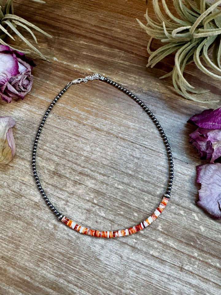 Spiny Oyster Heishi & Sterling Silver Pearl Choker Necklaces Shopify Collective The Bijoux FAB Jewelry The Bijoux FAB Jewelry