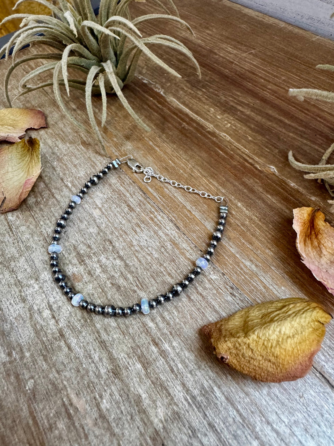 White Opal & Sterling Silver Pearl Bracelet Bracelets Shopify Collective The Bijoux FAB Jewelry The Bijoux FAB Jewelry