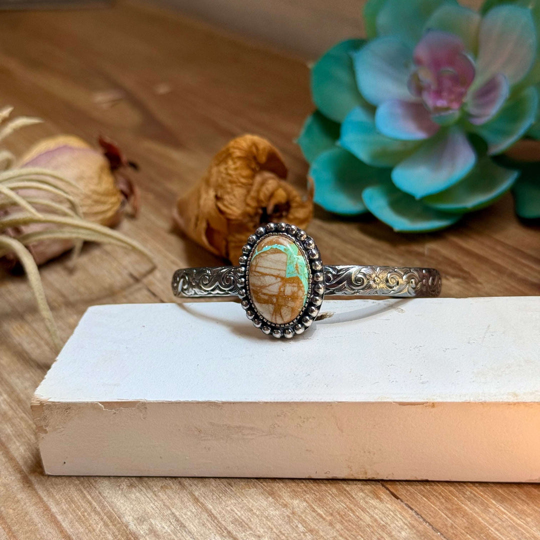 MJ Royston Turquoise Sterling Silver Cuff – Medium Stone cuff Shopify Collective The Bijoux FAB Jewelry The Bijoux FAB Jewelry