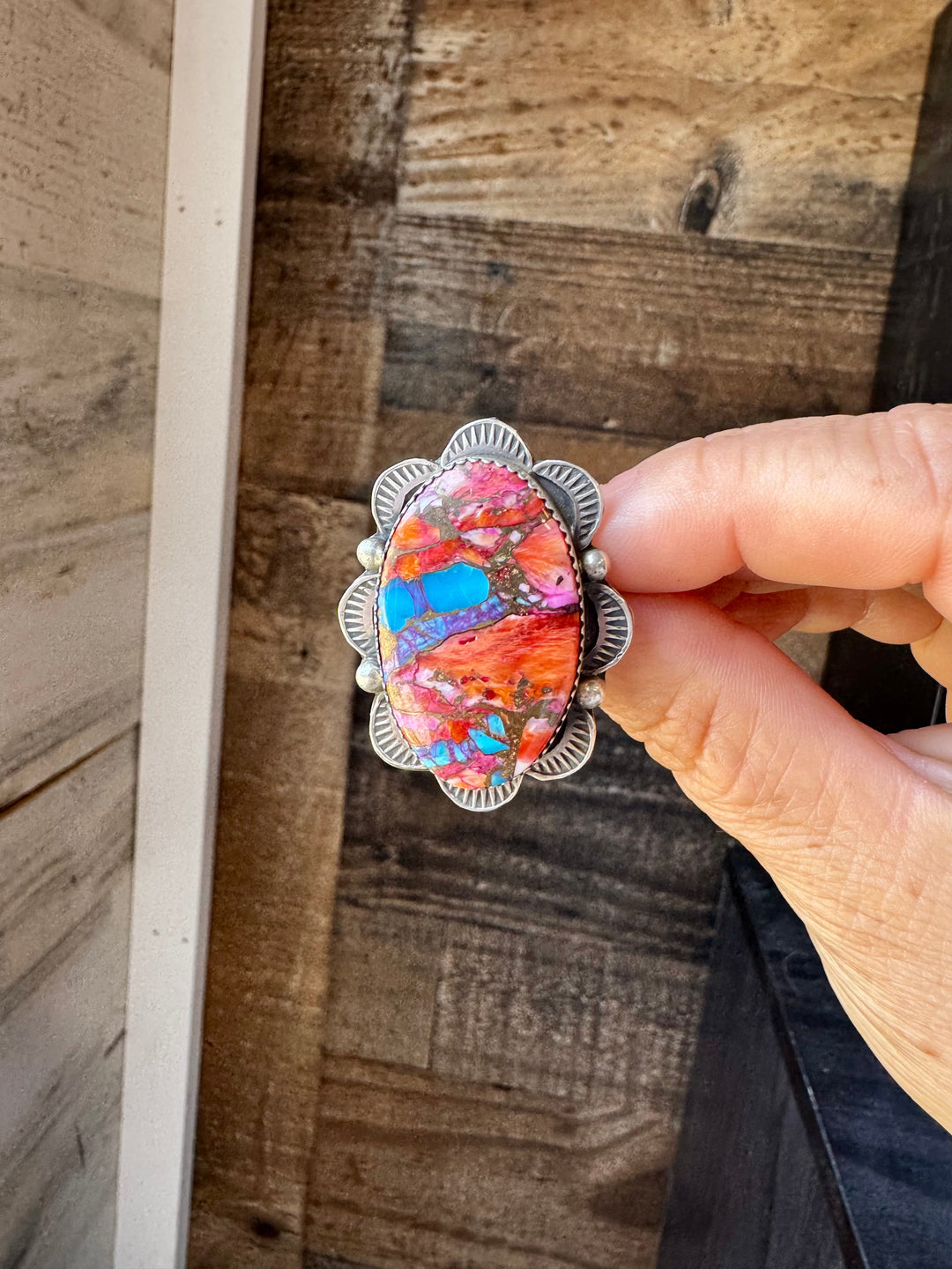 Adjustable Ring – Pink Dahlia Stone – Sterling Silver – Tia Long Navajo Handmade ring Shopify Collective The Bijoux FAB Jewelry The Bijoux FAB Jewelry