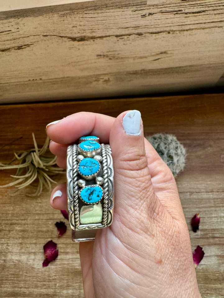 Cuff - Sterling silver Cuff Bracelet with Kingman turquoise Bracelets Shopify Collective The Bijoux FAB Jewelry The Bijoux FAB Jewelry