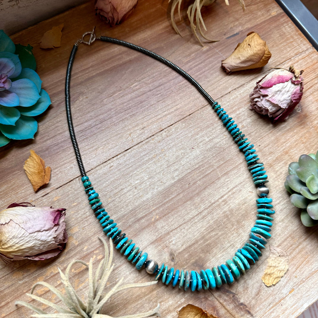 Dark Blue Turquoise Graduated Necklace with Hematite & Sterling Silver Accents – 23” Necklaces Shopify Collective The Bijoux FAB Jewelry The Bijoux FAB Jewelry