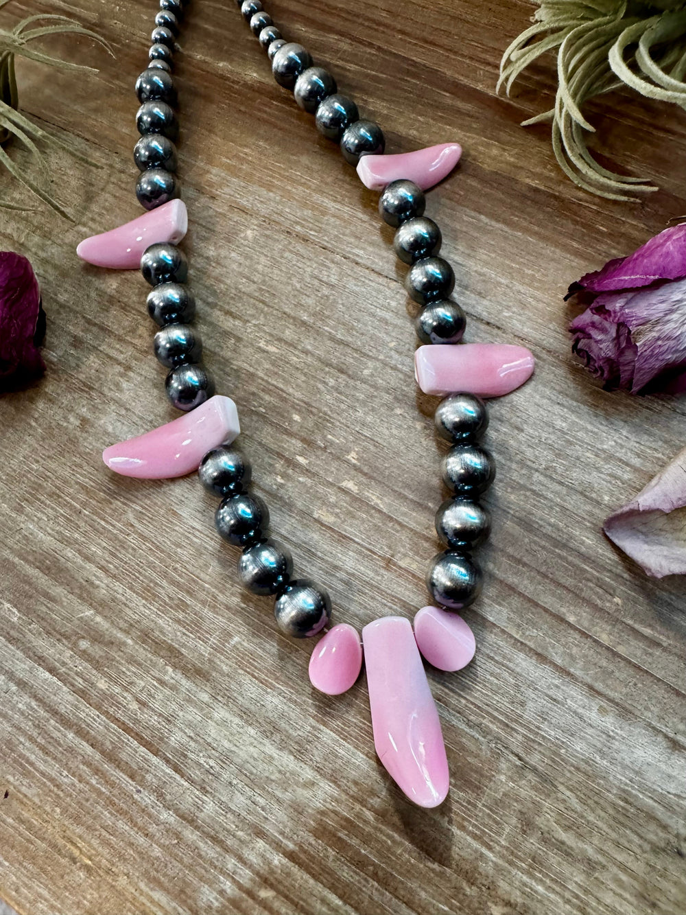 NFR Collection Necklace – 8mm & 14mm Sterling Silver Pearls with Pink Conch Shell – 23" Necklaces Shopify Collective The Bijoux FAB Jewelry The Bijoux FAB Jewelry