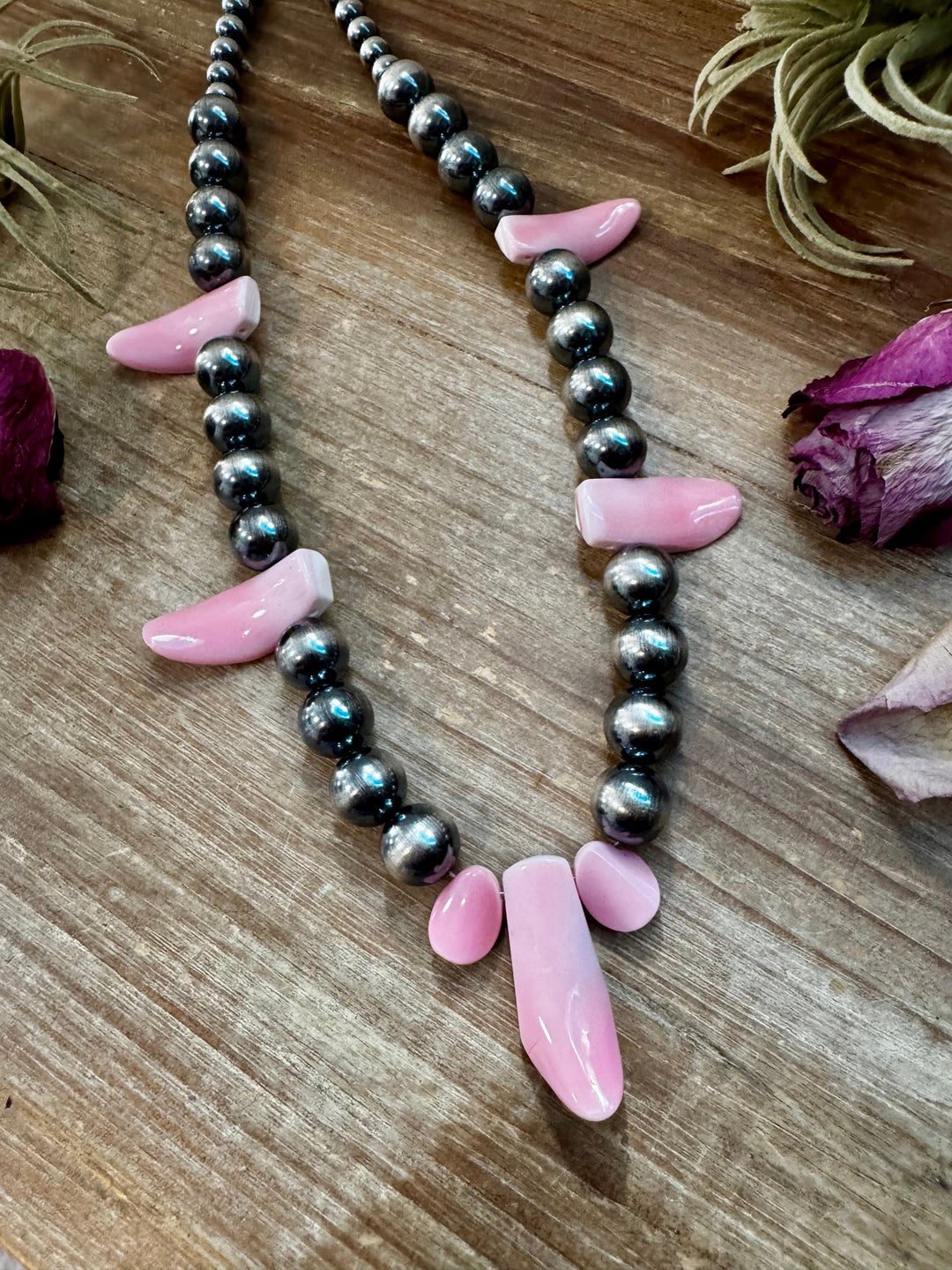 NFR Collection Necklace – 8mm & 14mm Sterling Silver Pearls with Pink Conch Shell – 23" Necklaces Shopify Collective The Bijoux FAB Jewelry The Bijoux FAB Jewelry