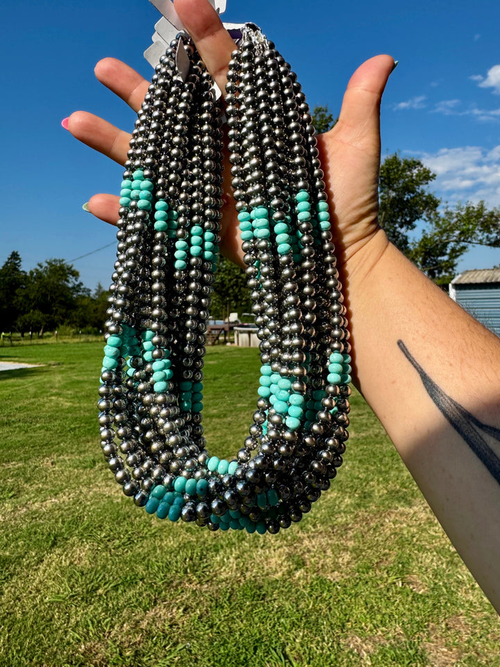 Sterling Silver Pearl & Blue Turquoise Necklace – 19" Necklaces Shopify Collective The Bijoux FAB Jewelry The Bijoux FAB Jewelry