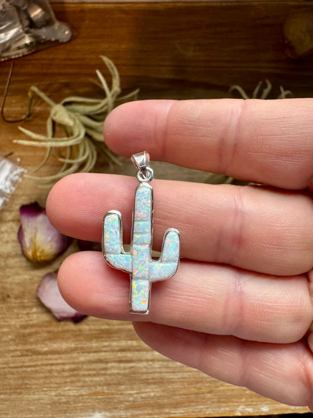 Cactus Pendant with White Opal – Sterling Silver – Fits 4mm Pearls Pendant Shopify Collective The Bijoux FAB Jewelry The Bijoux FAB Jewelry