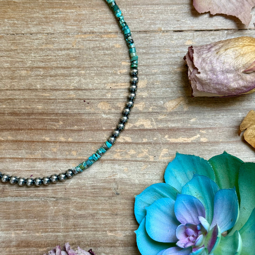 15” Heishi Turquoise Necklace – 4mm Turquoise & 5mm Sterling Silver Pearls Necklaces Shopify Collective The Bijoux FAB Jewelry The Bijoux FAB Jewelry