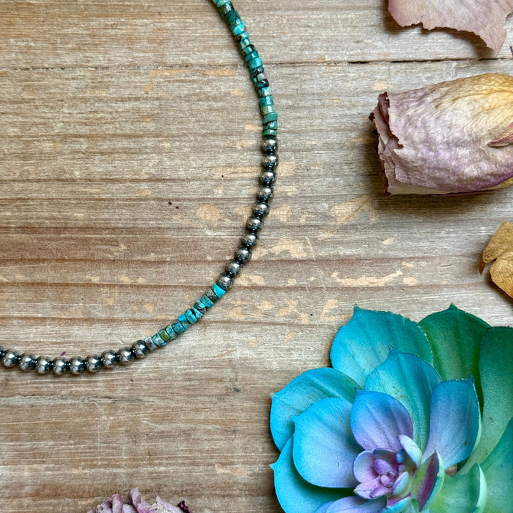 15” Heishi Turquoise Necklace – 4mm Turquoise & 5mm Sterling Silver Pearls Necklaces Shopify Collective The Bijoux FAB Jewelry The Bijoux FAB Jewelry