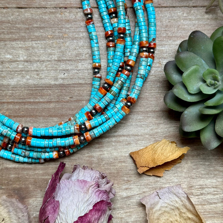 Turquoise & Spiny Oyster Heishi Necklace – 14” Necklaces Shopify Collective The Bijoux FAB Jewelry The Bijoux FAB Jewelry