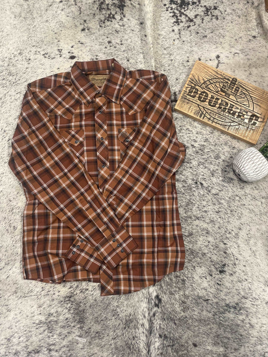 Wrangler Men's Striped Brown Pearl Snap Men's Clothing Wrangler Double C Western Supply