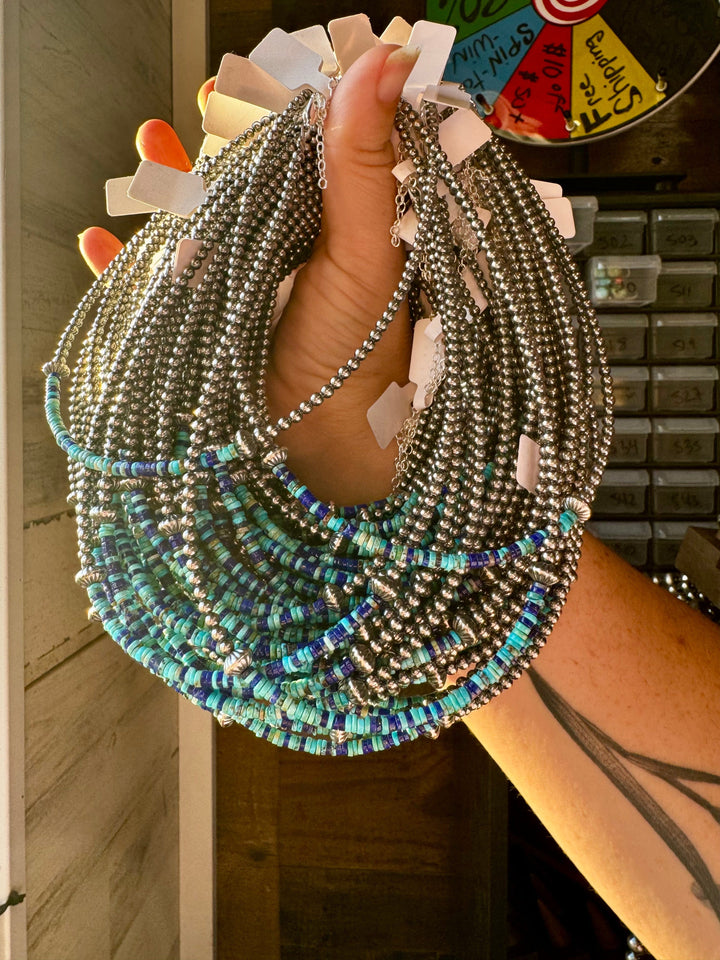 Lapis & Turquoise Heishi Choker – 14" Sterling Silver Beads Choker Shopify Collective The Bijoux FAB Jewelry The Bijoux FAB Jewelry