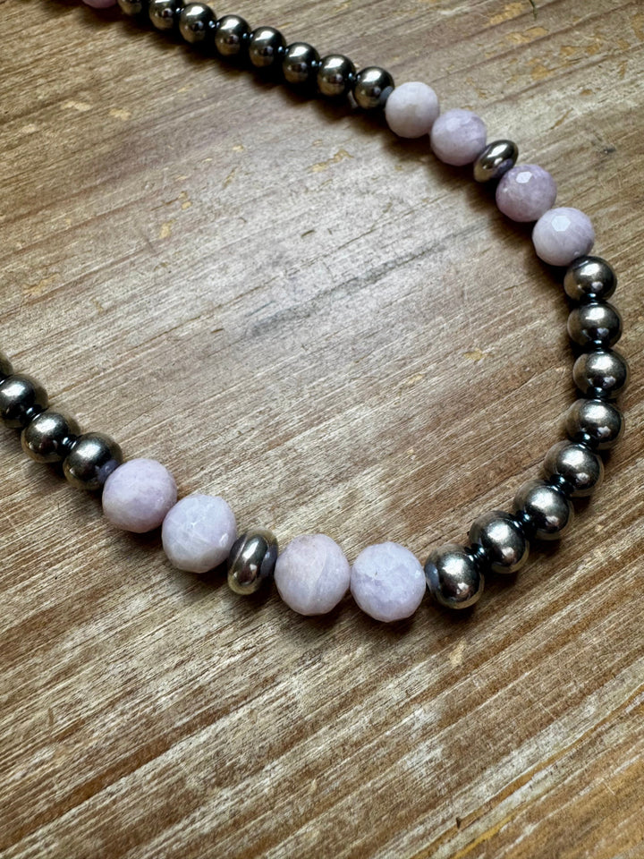 Faceted Kunzite & Sterling Silver Necklace – 8 mm Pearls – 20 Inch Necklaces Shopify Collective The Bijoux FAB Jewelry The Bijoux FAB Jewelry