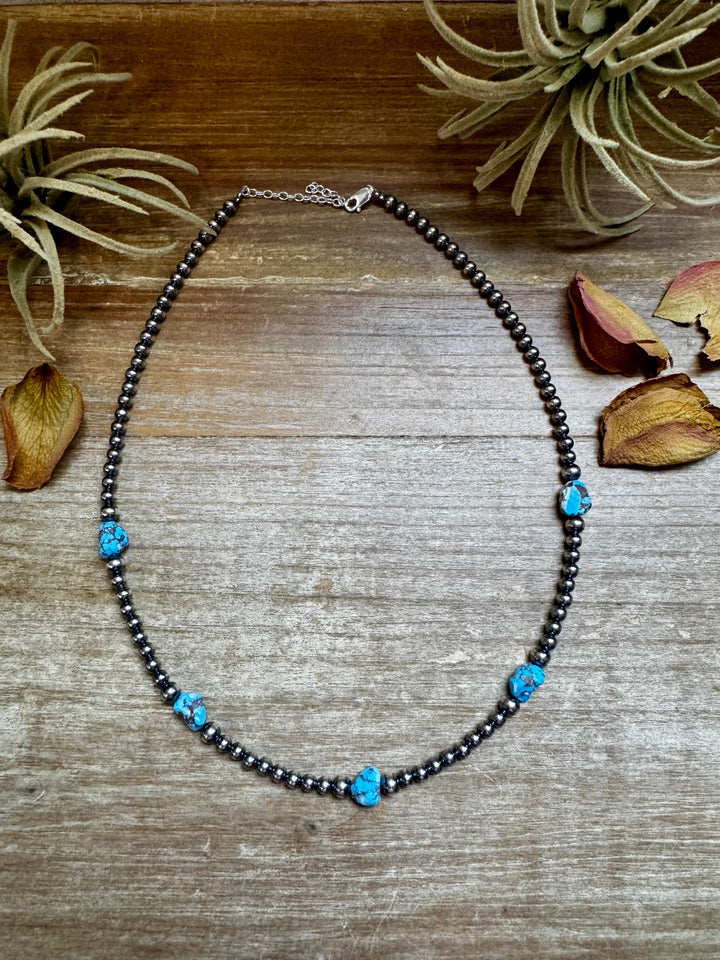 Golden Hill Turquoise & Sterling Silver Pearl Necklace – 16" + Extender Necklaces Shopify Collective The Bijoux FAB Jewelry The Bijoux FAB Jewelry