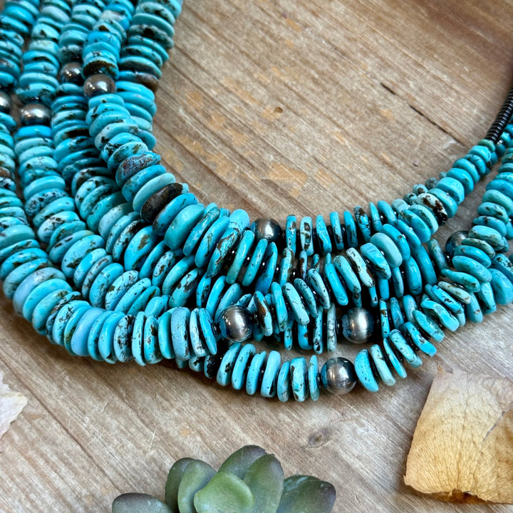23” Ice Blue Turquoise Graduated Necklace – Sterling Silver & Hematite Necklaces Shopify Collective The Bijoux FAB Jewelry The Bijoux FAB Jewelry