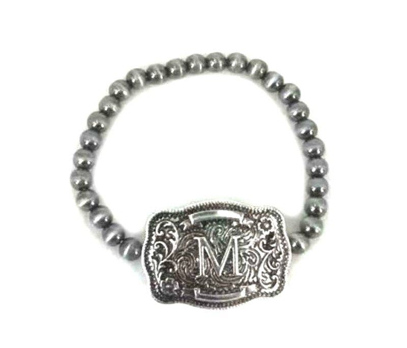 Western Buckle Initial Stretch Bracelet M Snowing West