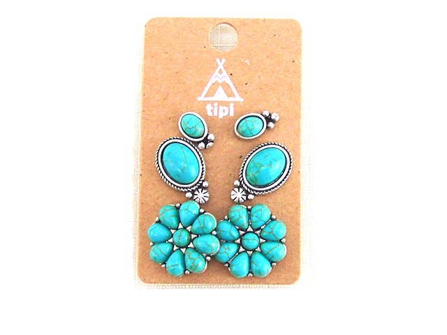 Western 3 Pair Turquoise Earring Set Earrings TURQUOISE Snowing West