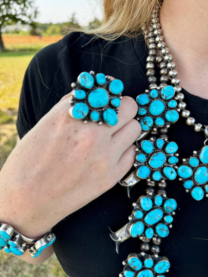 Complete Squash Blossom Set – Kingman Turquoise – Sterling Silver – Navajo Made by Wilson Dawes jewelry set Shopify Collective The Bijoux FAB Jewelry The Bijoux FAB Jewelry