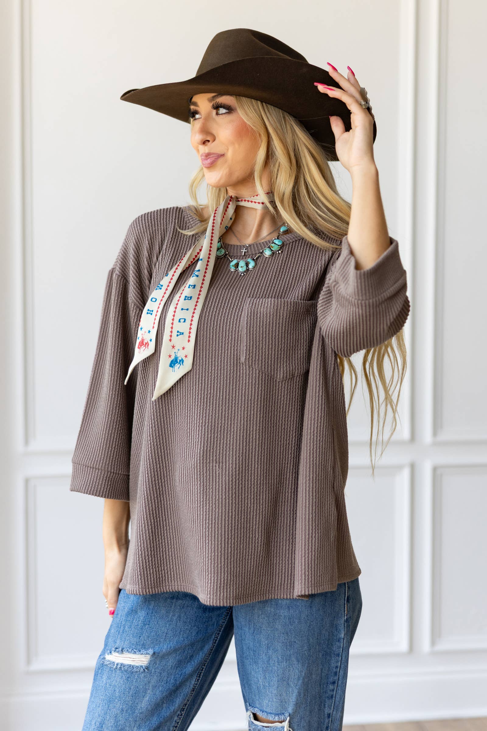 Ribbed 3/4 Sleeve Knit Top Andrée by Unit