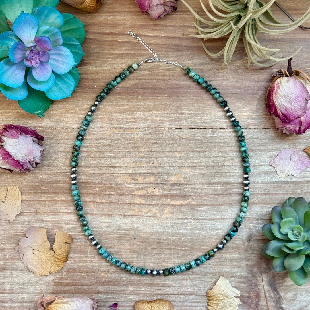 African Turquoise & Sterling Pearl Necklace 19” Necklaces Shopify Collective The Bijoux FAB Jewelry The Bijoux FAB Jewelry