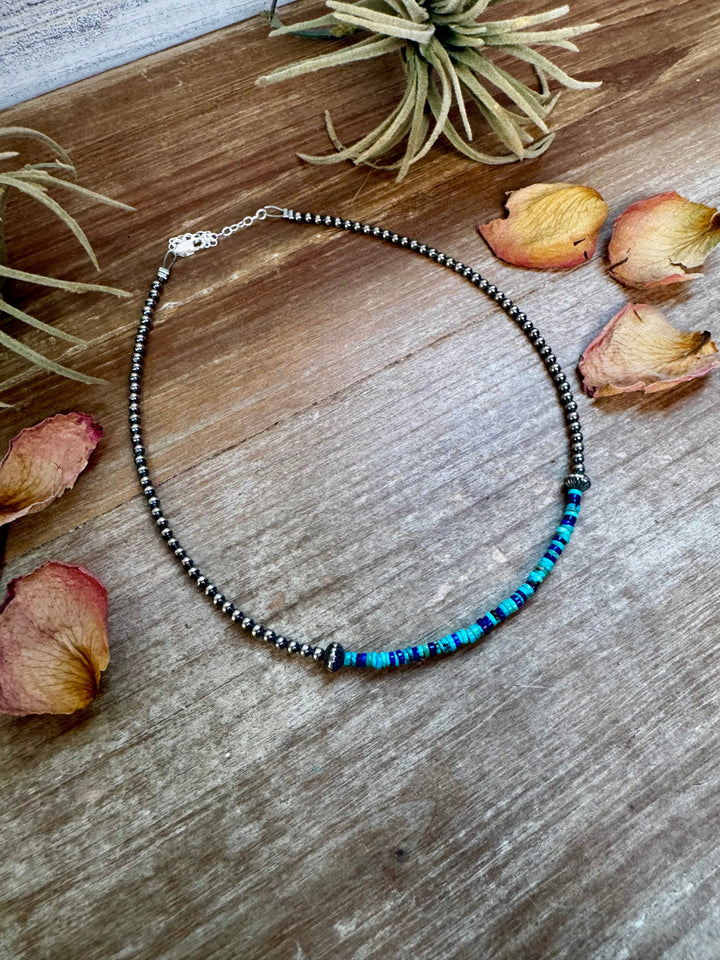 Lapis & Turquoise Heishi Choker – 14" Sterling Silver Beads Choker Shopify Collective The Bijoux FAB Jewelry The Bijoux FAB Jewelry