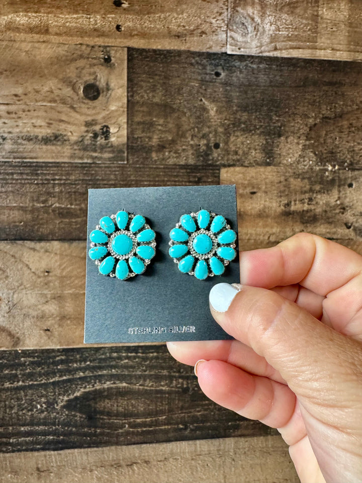 Cluster earrings stud - sterling silver and turquoise earrings Shopify Collective The Bijoux FAB Jewelry The Bijoux FAB Jewelry