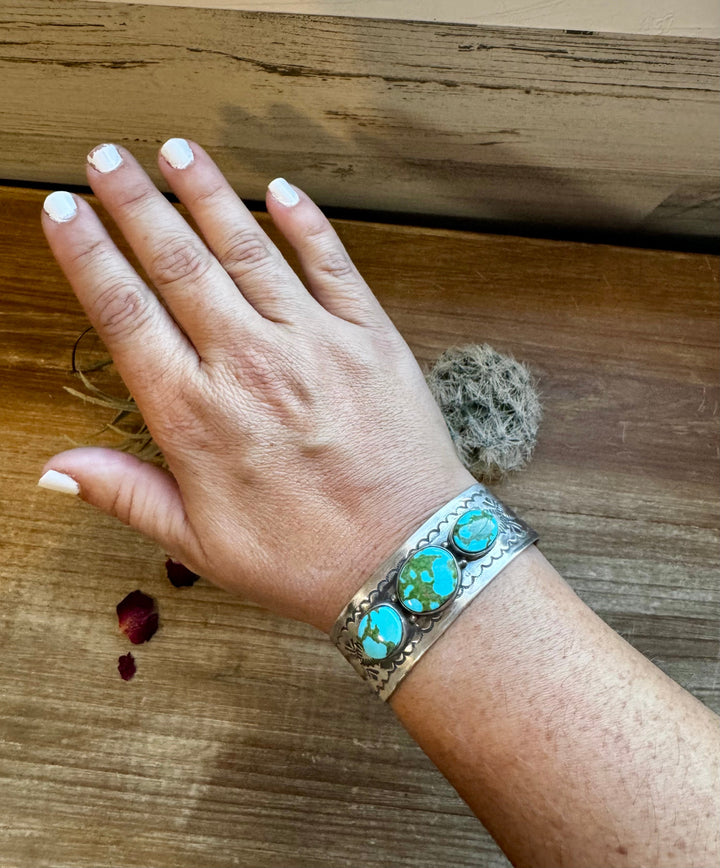 Cuff - Sterling silver Cuff Bracelet with 3 stone Sonoran gold turquoise Bracelets Shopify Collective The Bijoux FAB Jewelry The Bijoux FAB Jewelry