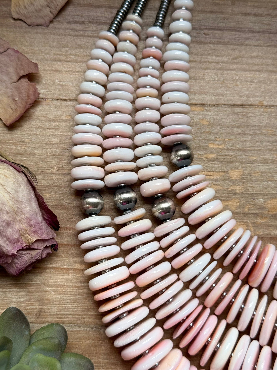 22” Pink Conch Graduated Necklace – Sterling Silver & Hematite Necklaces Shopify Collective The Bijoux FAB Jewelry The Bijoux FAB Jewelry