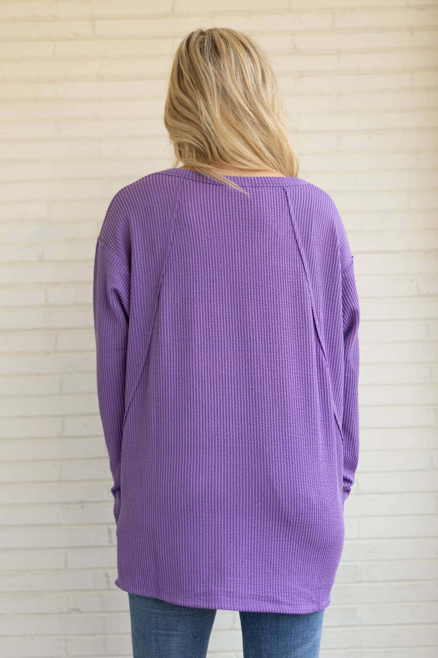Curly Rib V Neck Long Sleeve Top Andrée by Unit