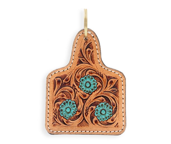 Blooms Trio Hand-tooled Leather Key Fob Key chain Myra