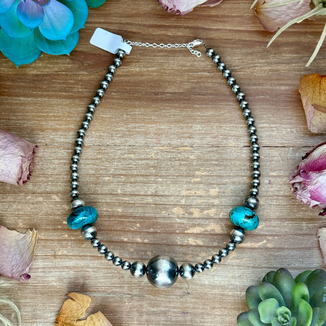 15” Turquoise Rondelle Necklace – Sterling Silver Pearls Necklaces Shopify Collective The Bijoux FAB Jewelry The Bijoux FAB Jewelry