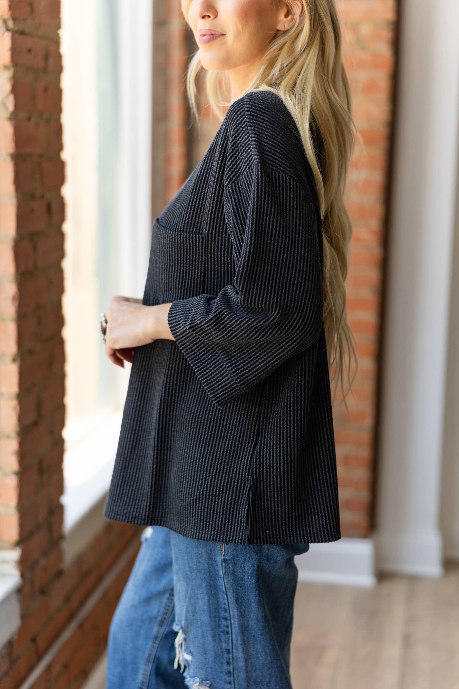 Ribbed 3/4 Sleeve Knit Top Andrée by Unit