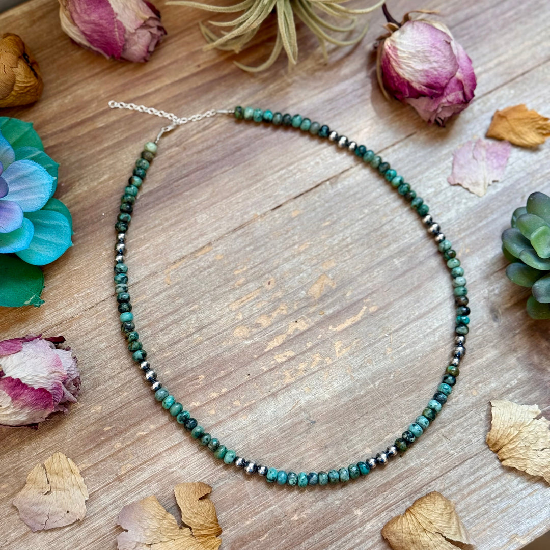 African Turquoise & Sterling Pearl Necklace 19” Necklaces Shopify Collective The Bijoux FAB Jewelry The Bijoux FAB Jewelry