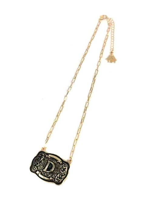Western Belt Buckle Initial Necklace SN0333AG D Snowing West