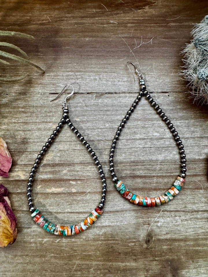 3 mm teardrop earrings Sterling Silver Pearls with orange spiny/Turquoise Earrings Shopify Collective The Bijoux FAB Jewelry The Bijoux FAB Jewelry