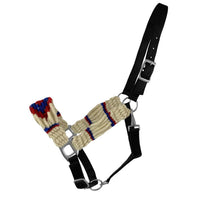 Load image into Gallery viewer, Adjustable Mohair Wool Bronc Halter - White/Red/Blue
