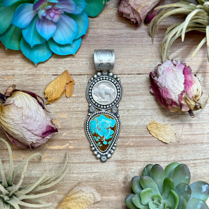 72 - Sterling Silver Mine #8 Turquoise & Buffalo Nickel Pendant by Shay Pfeiffer Pendant Shopify Collective The Bijoux FAB Jewelry The Bijoux FAB Jewelry