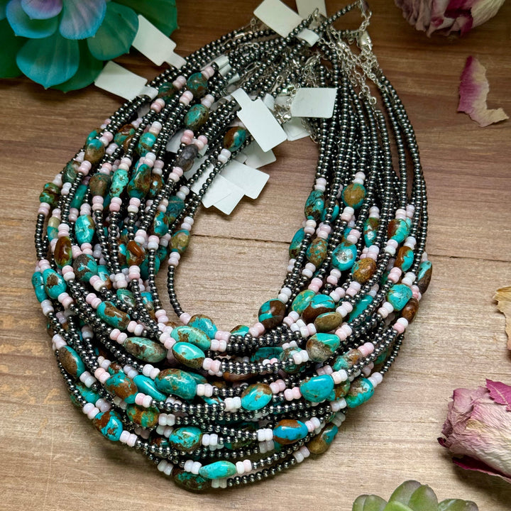 15” Pink Conch & Turquoise Necklace – Sterling Silver Necklaces Shopify Collective The Bijoux FAB Jewelry The Bijoux FAB Jewelry